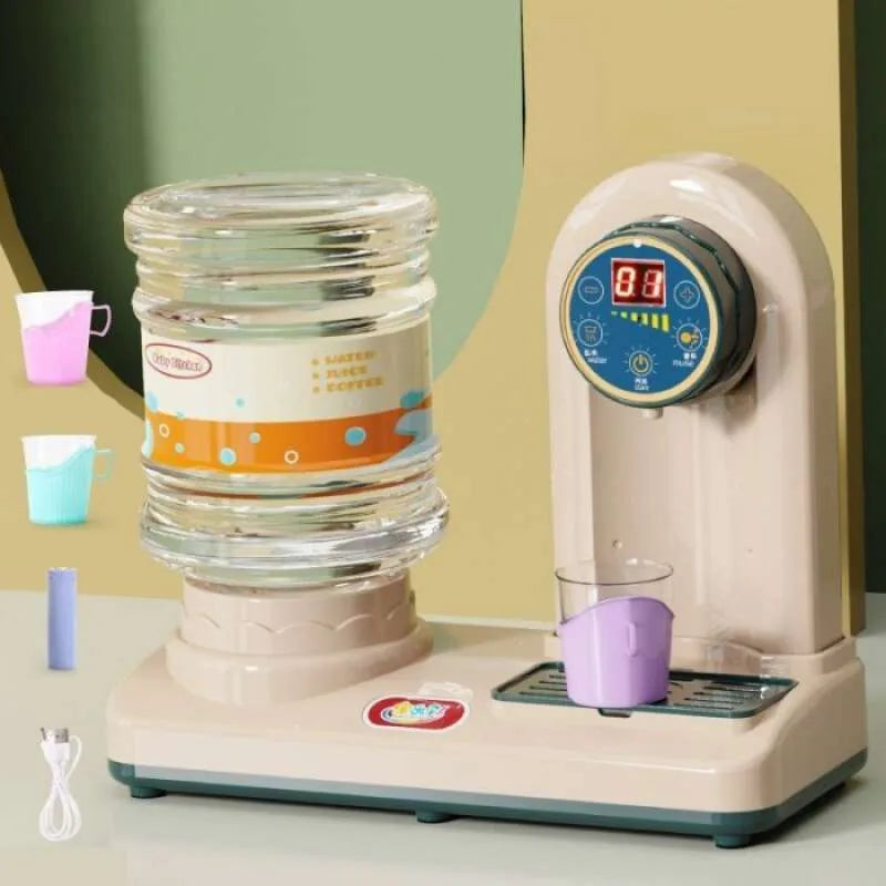 Electric Mini Water Dispenser Toy with Working Water Pump, USB Rechargeable, and Cups (Beige)