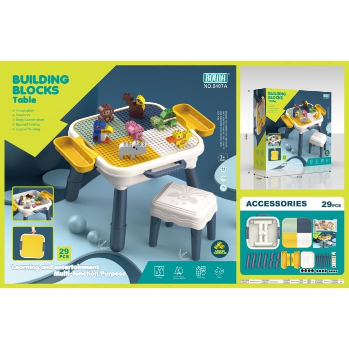 Building Blocks Activity Table with Stool – 29 Pieces Educational Playset