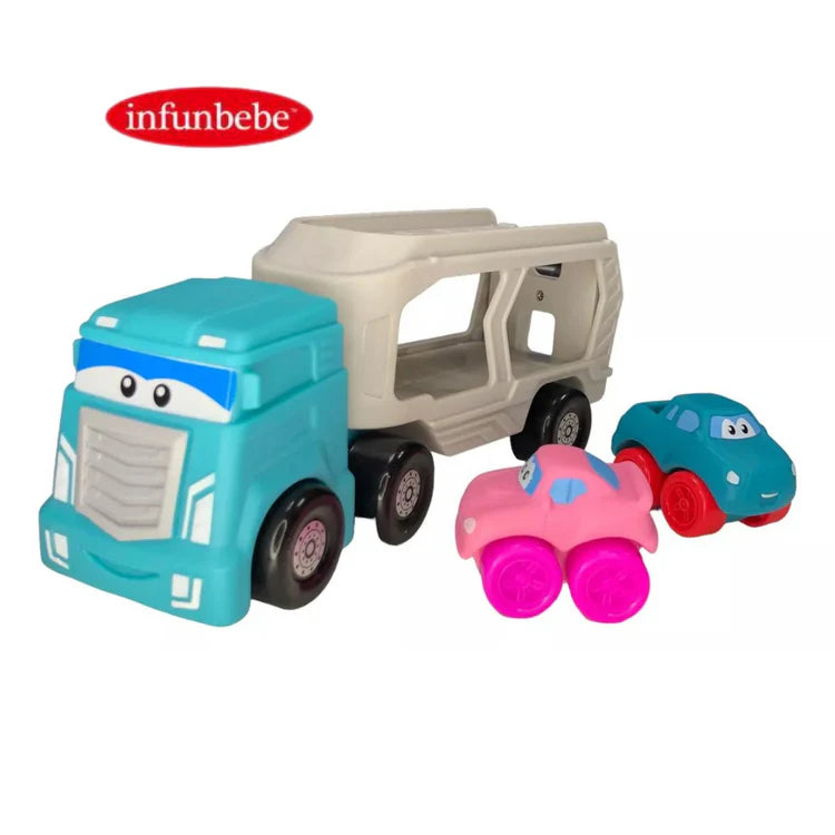 Infunbebe Auto Hauler Truck Toy Set – Colorful Carrier Truck with 2 Removable Cars for Toddlers
