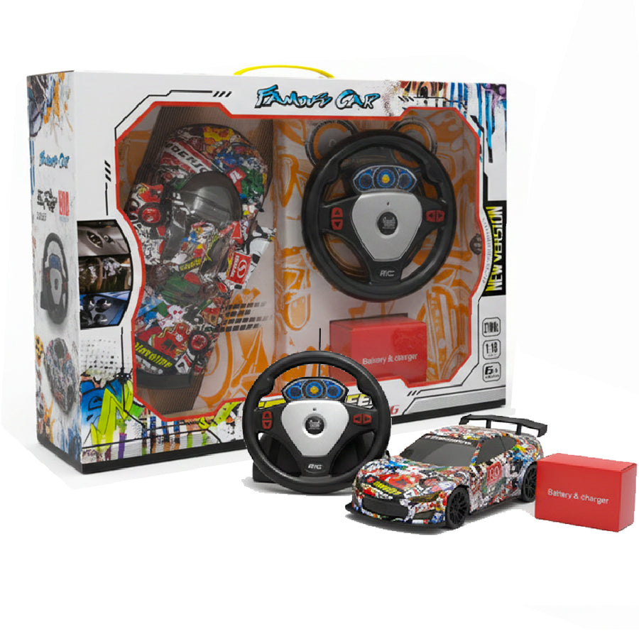 1:18 Scale Graffiti Edition Remote Control Racing Car with Steering Wheel Controller
