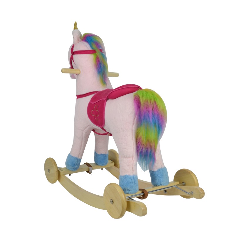 لعبة يونيكورن هزازة وراكبة 2 في 1 - لعبة تفاعلية باللونين الوردي والذهبي مع عرف أبيض