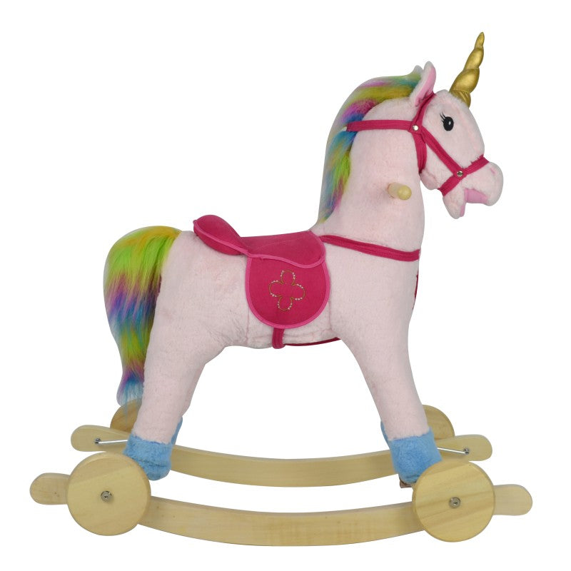 لعبة يونيكورن هزازة وراكبة 2 في 1 - لعبة تفاعلية باللونين الوردي والذهبي مع عرف أبيض