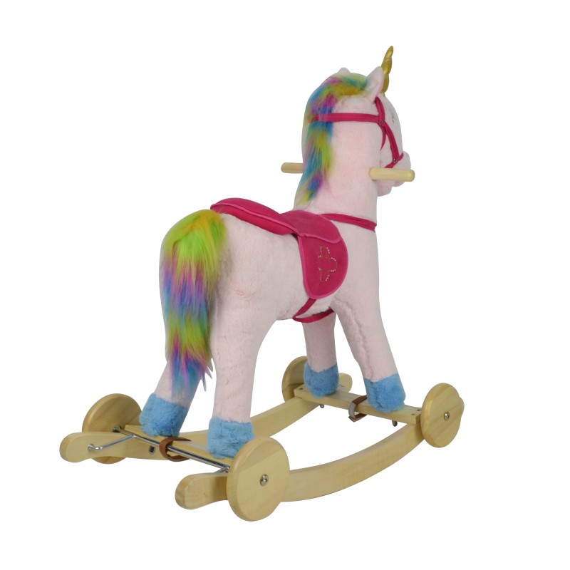 لعبة يونيكورن هزازة وراكبة 2 في 1 - لعبة تفاعلية باللونين الوردي والذهبي مع عرف أبيض