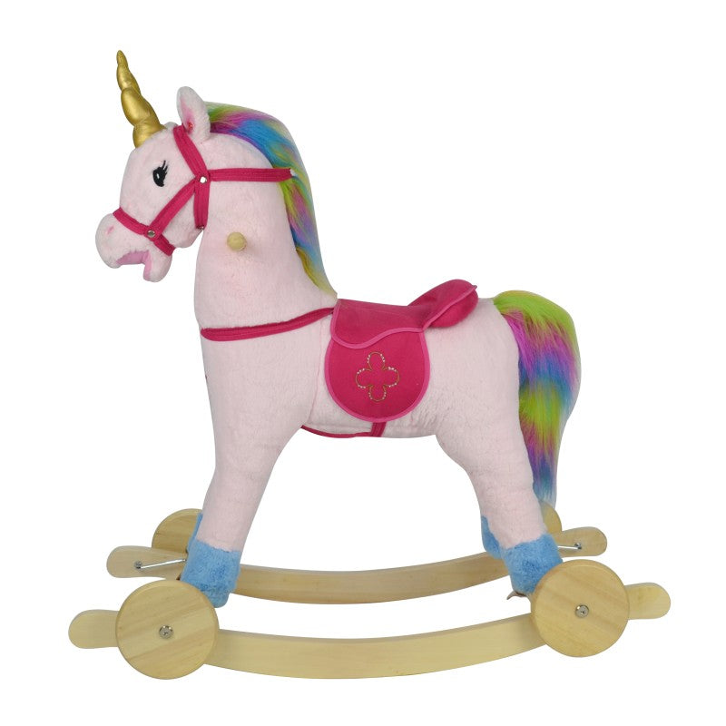 لعبة يونيكورن هزازة وراكبة 2 في 1 - لعبة تفاعلية باللونين الوردي والذهبي مع عرف أبيض
