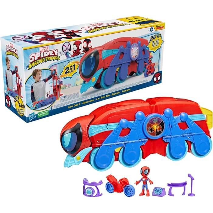 Marvel Spidey and His Amazing Friends Spider Crawl-R: Transforming 2-in-1 Mobile Headquarters Playset with Lights & Sounds"