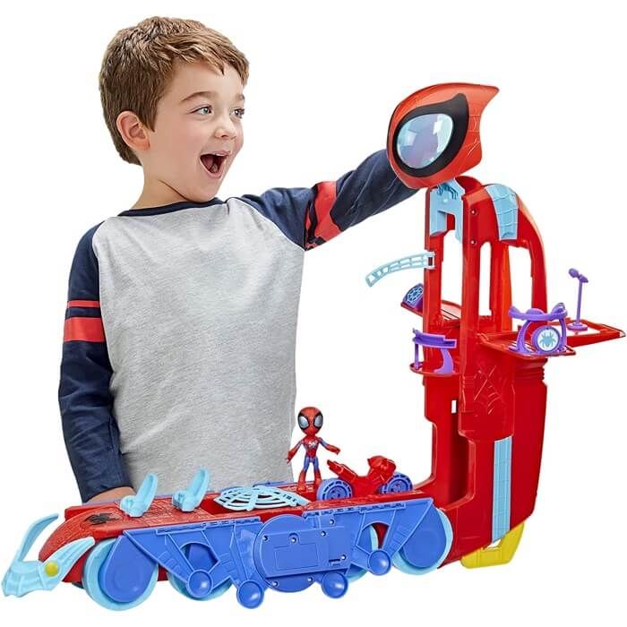 Marvel Spidey and His Amazing Friends Spider Crawl-R: Transforming 2-in-1 Mobile Headquarters Playset with Lights & Sounds