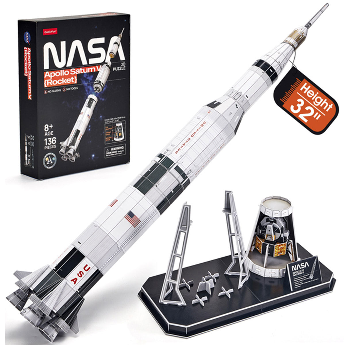 CubicFun Nasa Apollo saturn shuttle 3D Puzzle, 35.5X17X81.5cm 136 pcs