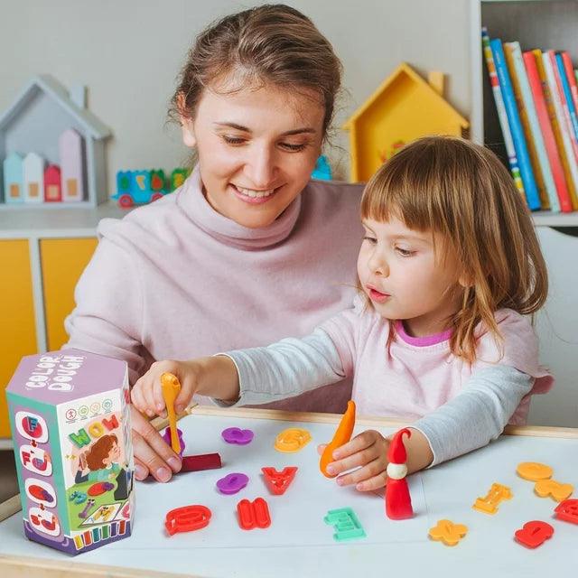 Hot Bee 49 Pcs Letters and Numbers Play Dough Set for Toddlers, Educational Learning Toys, Color Dough Art Toy Set