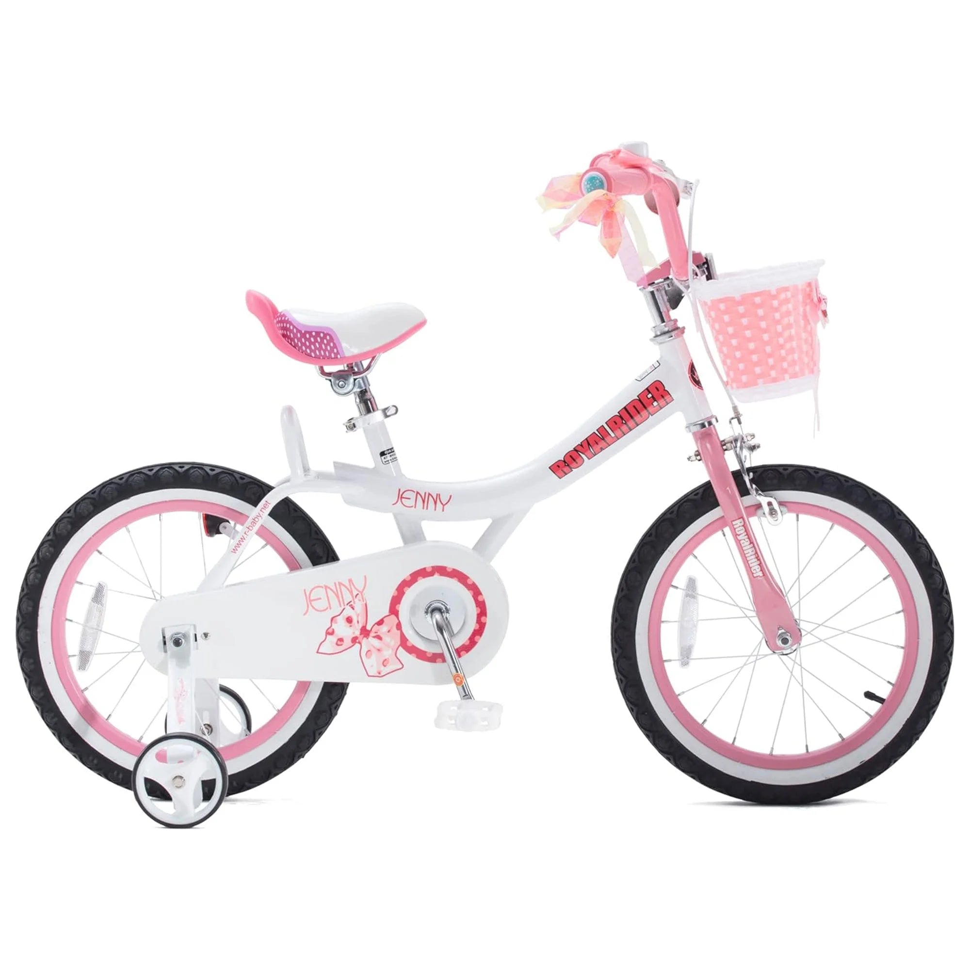 RoyalBaby Jenny 12-Inch Kids Bike for Girls – White with Pink Accents, Front Basket, and Training Wheels