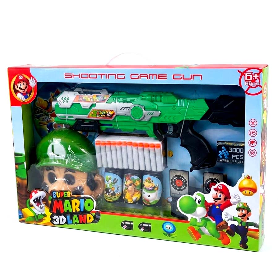 Super Mario 3D Land Dual-Function Shooting Game – Blaster with Soft Darts & Water Bullets, Targets, and Hero Mask