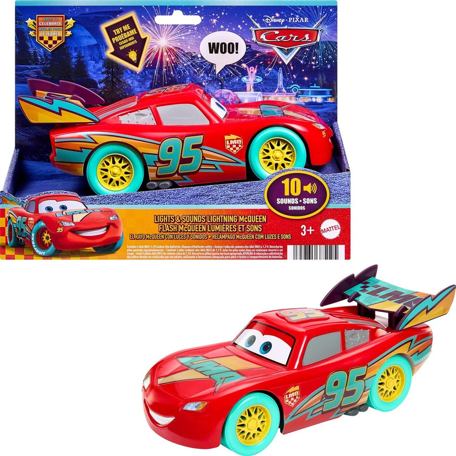 Mattel Disney Pixar Cars Metal Race To Celebrate Lights & Sounds Lightning Mcqueen, Large-Scale