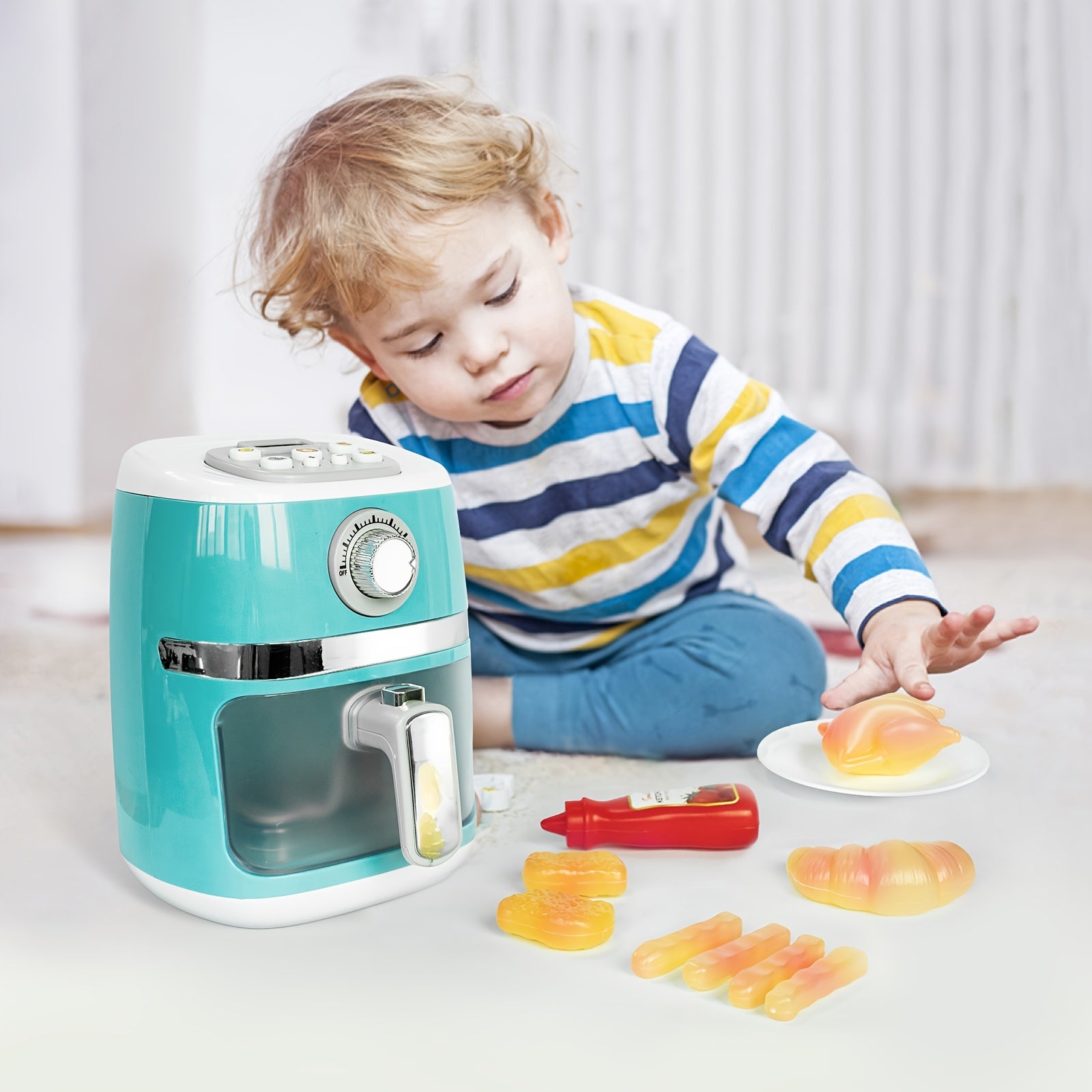 لعبة مقلاة هوائية واقعية للأطفال مع صوت وضوء وملحقات طعام لعب متضمنة