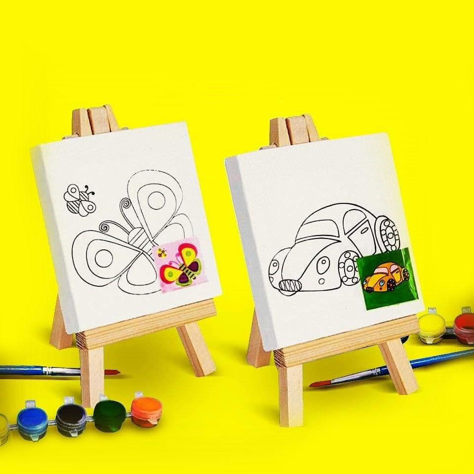 Keep Smiling 1010DIY Kids 4x4 Inches Canvas Painting Set With Easel - Style May Vary