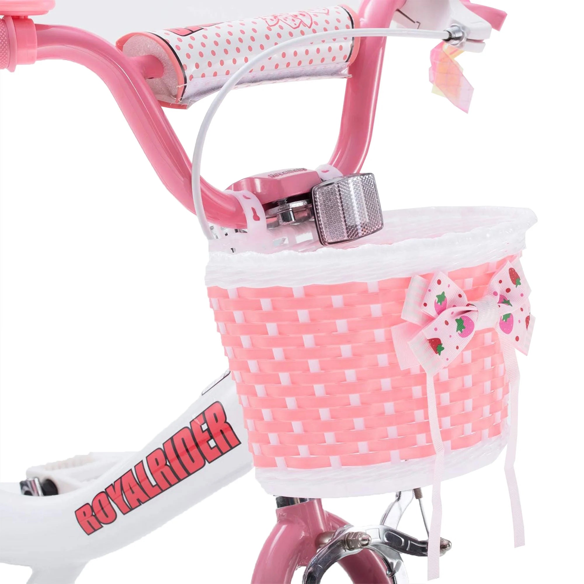 RoyalBaby Jenny 12-Inch Kids Bike for Girls – White with Pink Accents, Front Basket, and Training Wheels