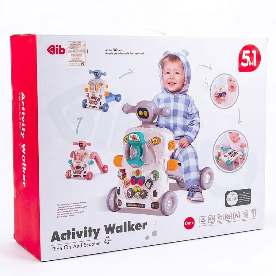 5-in-1 Baby Activity Walker and Ride-On Scooter - Convertible Learning Activity Table & Push Toy for Infants and Toddlers - pink