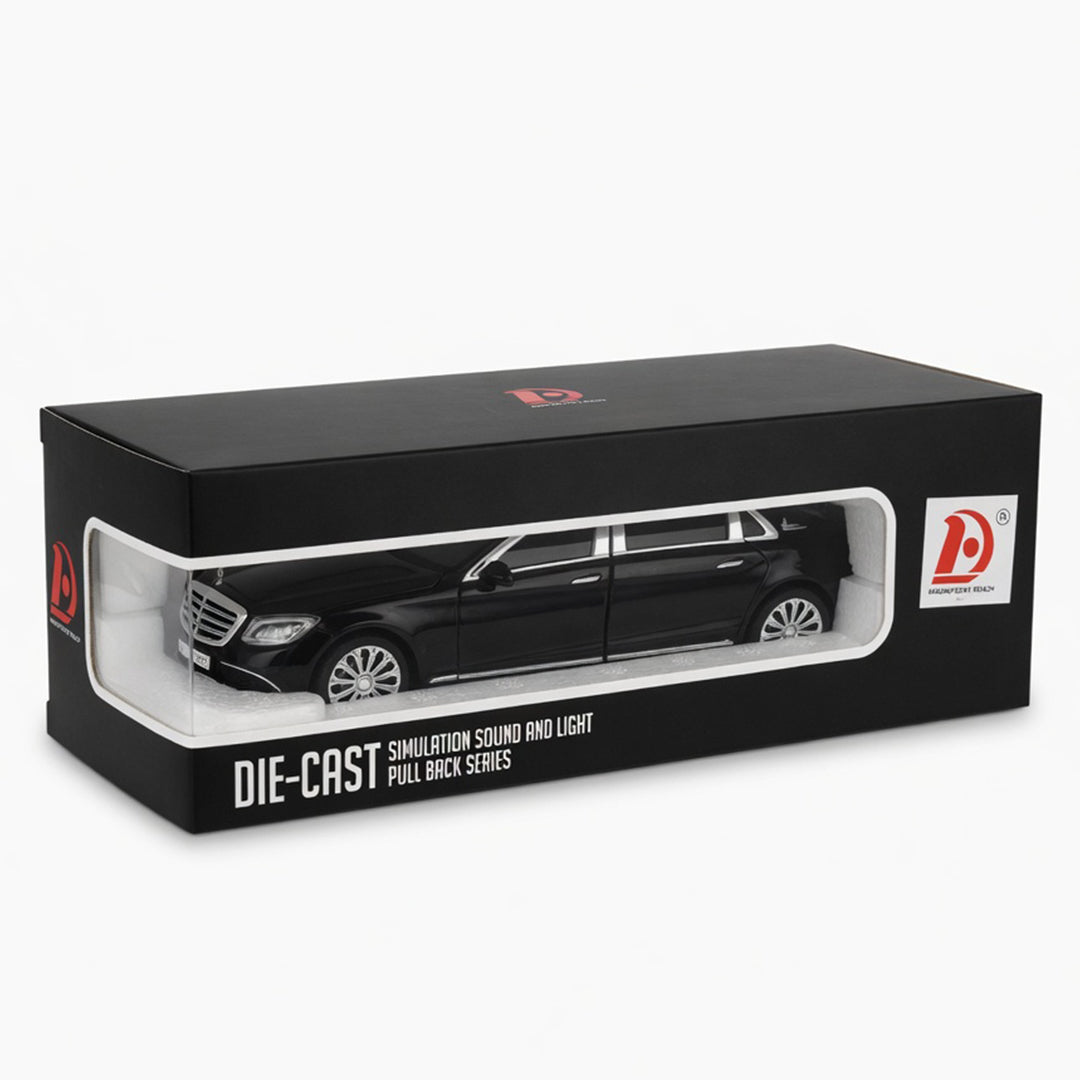 CHE ZHI Luxury Die-Cast Mercedes Sedan Model Car – Black Pull-Back Series with Simulation Sound and Light