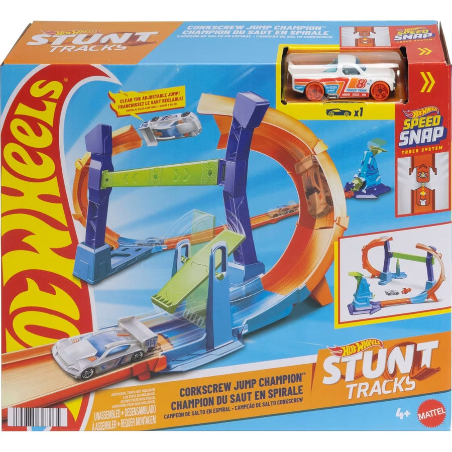 Hot Wheels Stunt Tracks Corkscrew Jump Champion Track Set with 1:64 Die-Cast Car