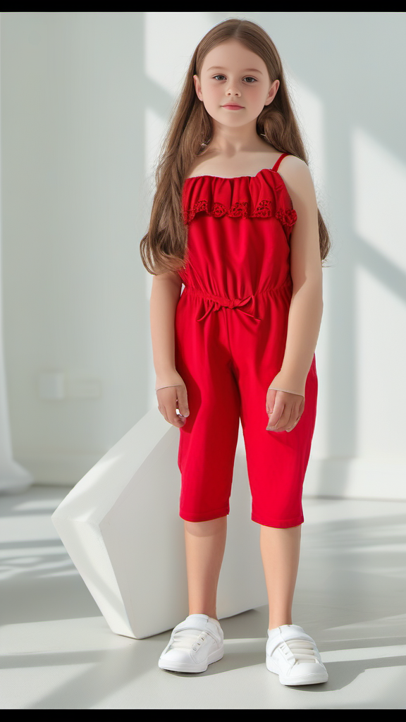 Polo Ralph Lauren Little Girls Eyelet Cotton Batiste Red Jumpsuit