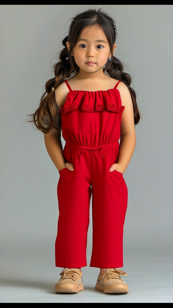 Polo Ralph Lauren Little Girls Eyelet Cotton Batiste Red Jumpsuit