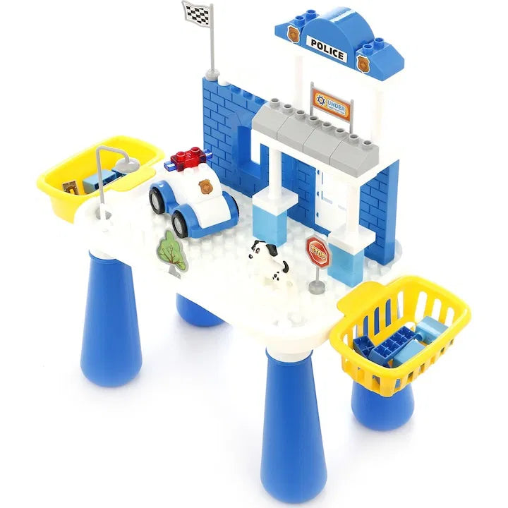 Police Station Building Block Table Playset with Police Car – 55 Pieces