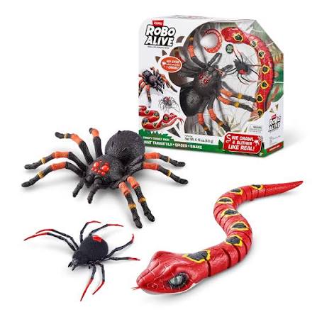 ZURU Robo Alive Creepy Crawly Pack – Giant Tarantula, Slithering Snake & Glow-in-the-Dark Spider Toy Set