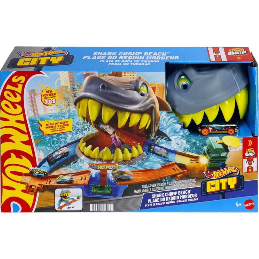 Mattel Hot Wheels City Shark Chomp Beach Playset with 1:64 Scale Toy Car