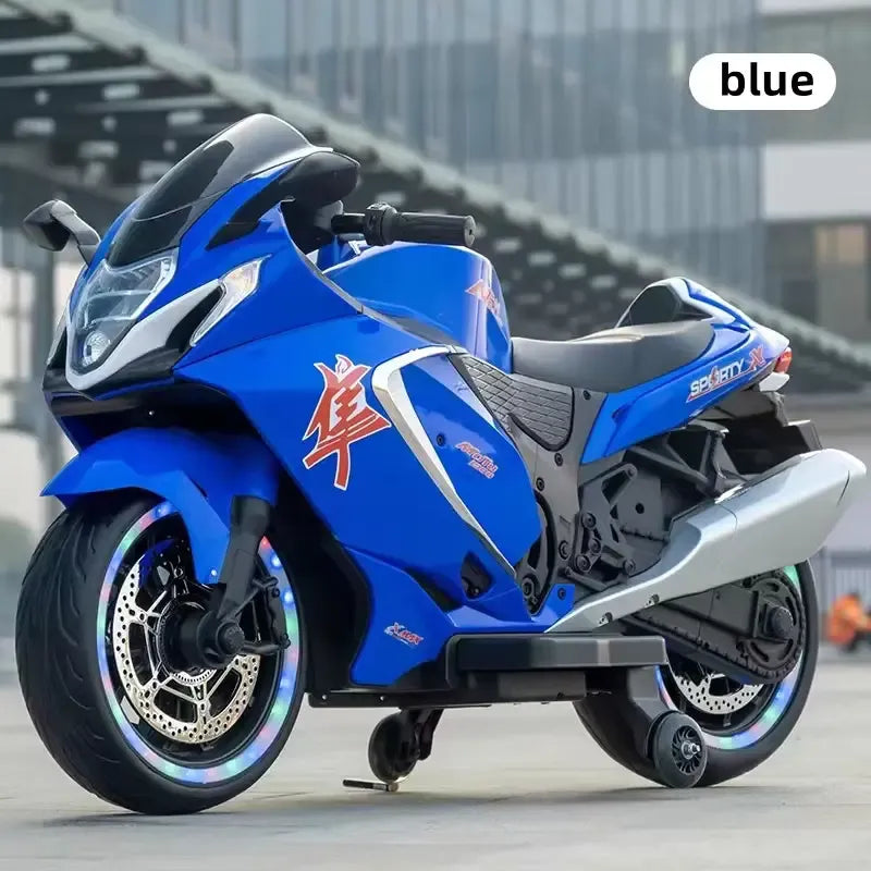 12V Kids Electric Ride-On Sport Motorcycle with Training Wheels | Superbike Toy with LED Lights & Music