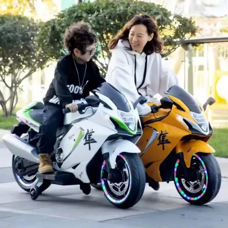 12V Kids Electric Ride-On Sport Motorcycle with Training Wheels | Superbike Toy with LED Lights & Music