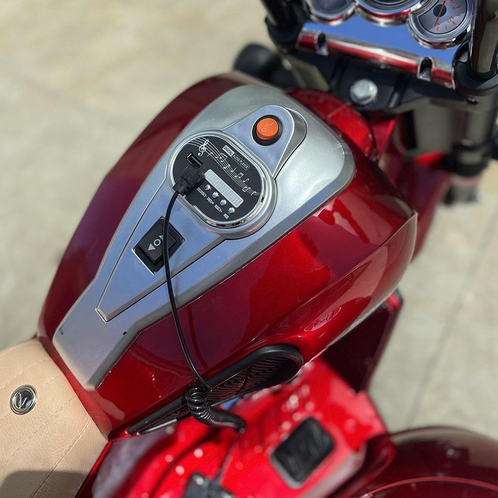 High-End Kids Electric Motorcycle 3- Wheel Ride on with Sidecar - Red