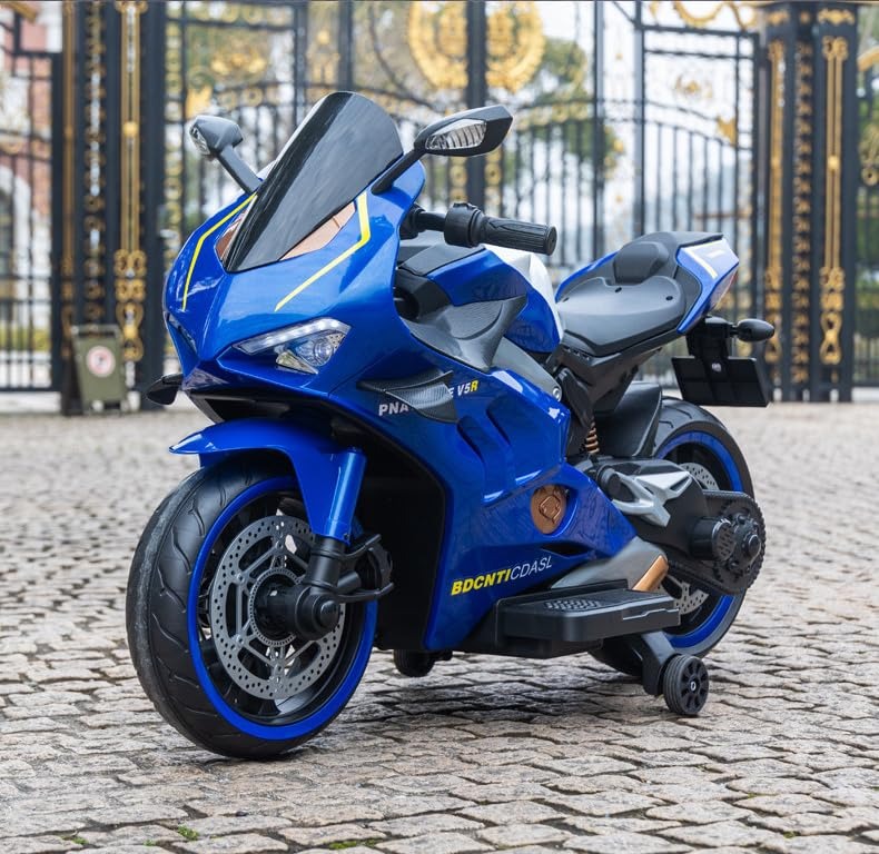 12V Battery-Powered Ducati Panigale V4 Ride-On Hsv5 Bike For Kids With Wings (Blue)