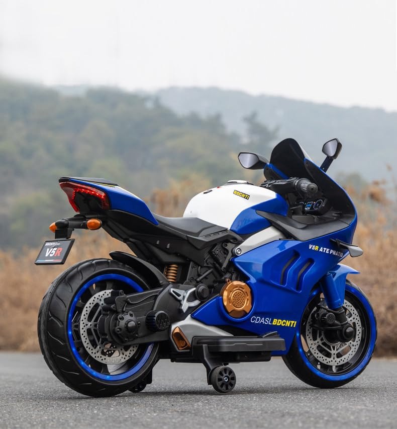 12V Battery-Powered Ducati Panigale V4 Ride-On Hsv5 Bike For Kids With Wings (Blue)
