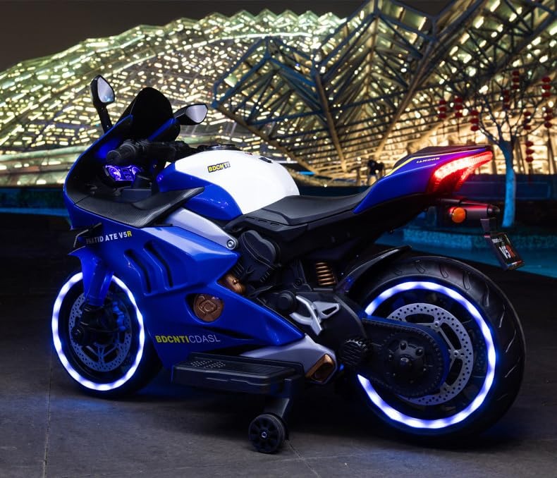 12V Battery-Powered Ducati Panigale V4 Ride-On Hsv5 Bike For Kids With Wings (Blue)