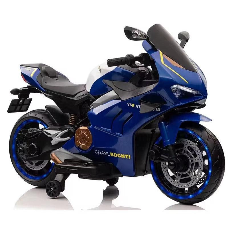 12V Battery-Powered Ducati Panigale V4 Ride-On Hsv5 Bike For Kids With Wings (Blue)