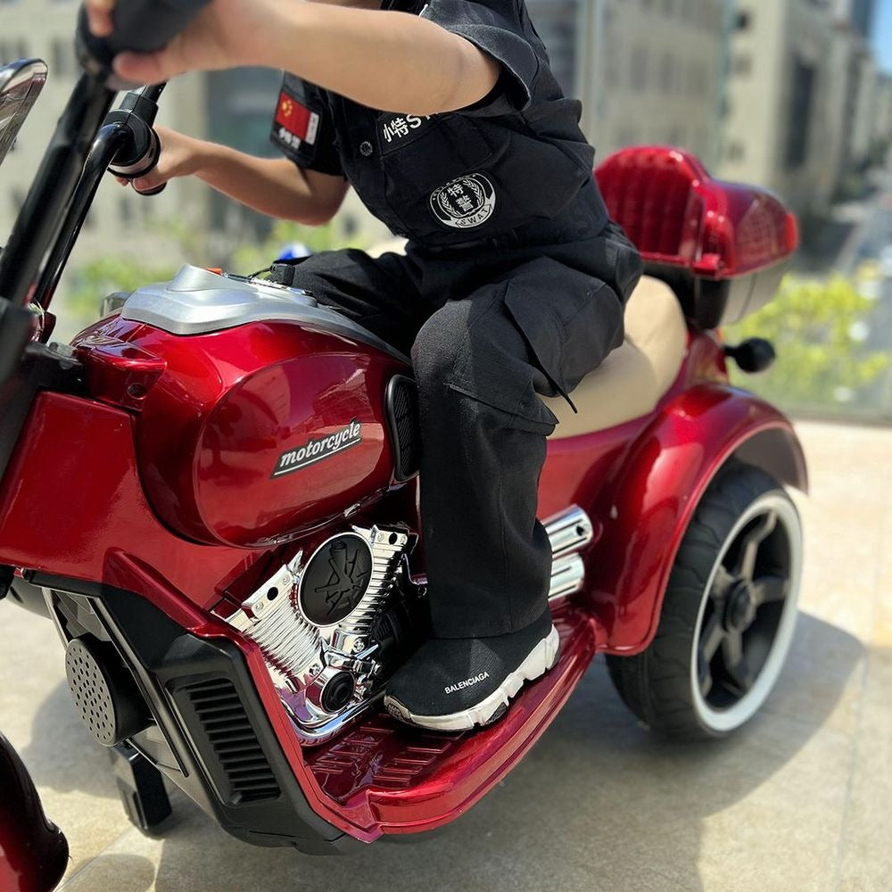 High-End Kids Electric Motorcycle 3- Wheel Ride on with Sidecar - Red