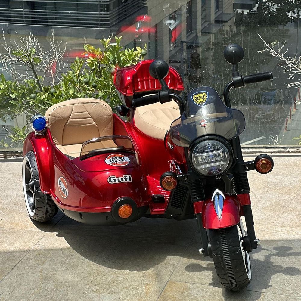 High-End Kids Electric Motorcycle 3- Wheel Ride on with Sidecar - Red