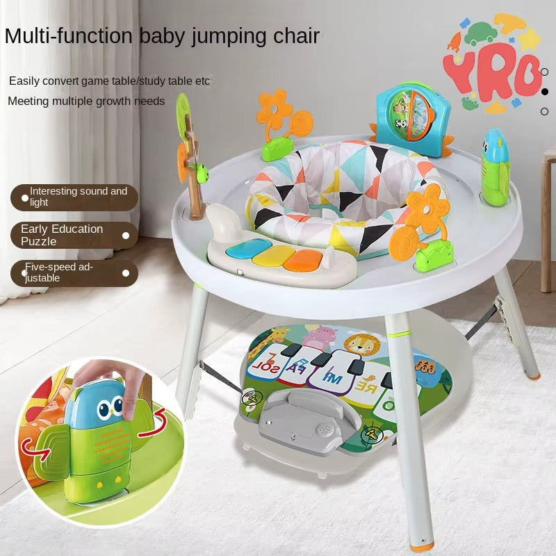 عربة أطفال ٣ في ١، نطاطة، مشاية، وأداة ترفيهية ثابتة | مقعد دوار ٣٦٠ درجة | تصميم غابة