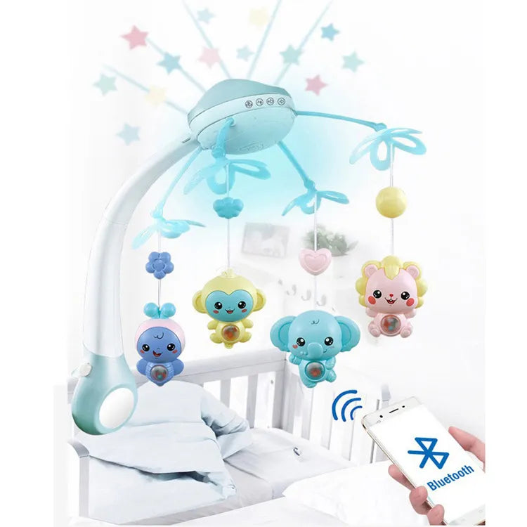 3-in-1 Baby Bed Bell Bluetooth Music, Star Projection & Night Light – Adjustable Volume – Light Pink
