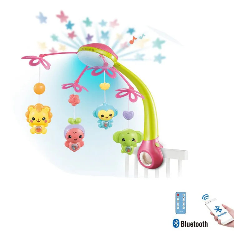 3-in-1 Baby Bed Bell Bluetooth Music, Star Projection & Night Light – Adjustable Volume – Light Pink