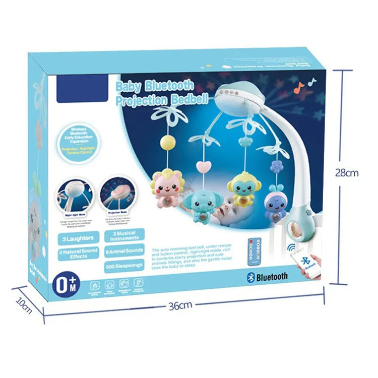3-in-1 Baby Bed Bell Bluetooth Music, Star Projection & Night Light – Adjustable Volume – Light Pink