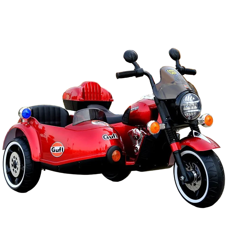 High-End Kids Electric Motorcycle 3- Wheel Ride on with Sidecar - Red