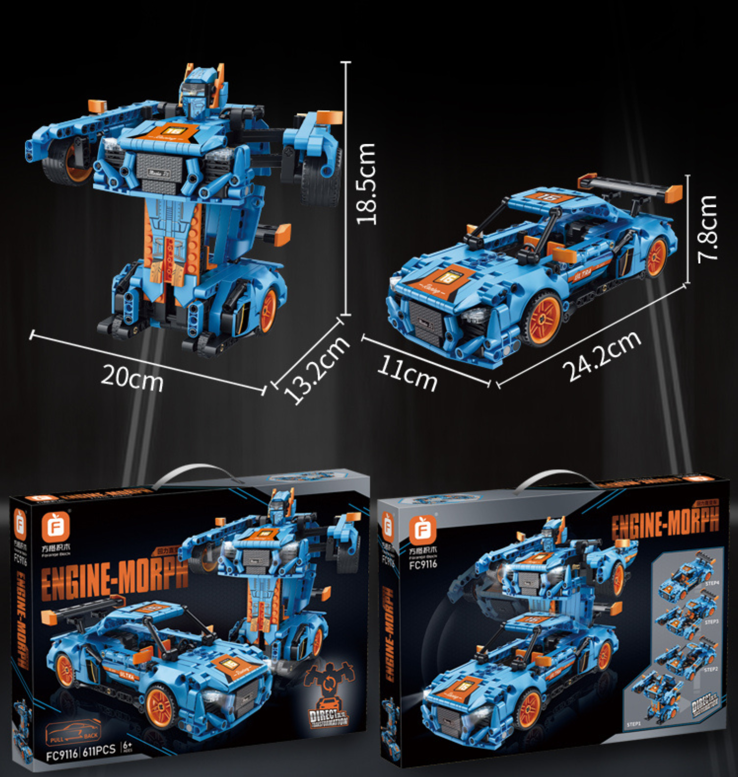 Construction Forage FC9116 Car+Robot 2in1 611 pcs 6+