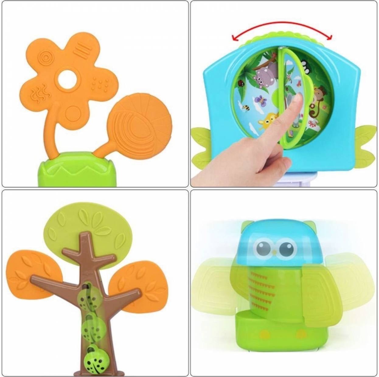 عربة أطفال ٣ في ١، نطاطة، مشاية، وأداة ترفيهية ثابتة | مقعد دوار ٣٦٠ درجة | تصميم غابة