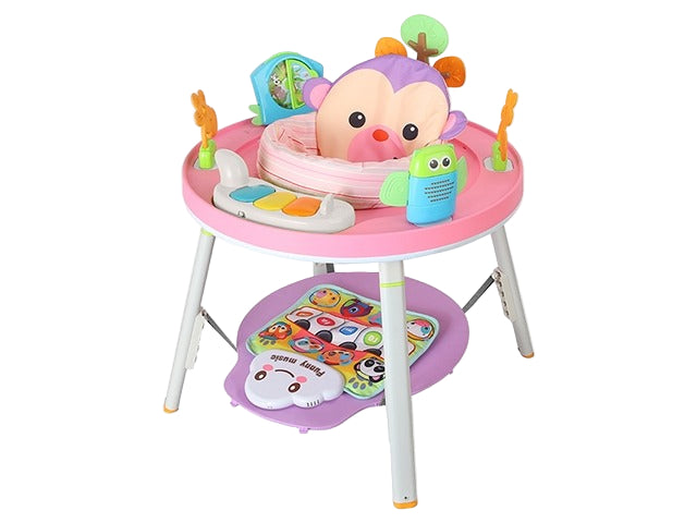 عربة أطفال ٣ في ١، نطاطة، مشاية، وأداة ترفيهية ثابتة | مقعد دوار ٣٦٠ درجة | تصميم غابة