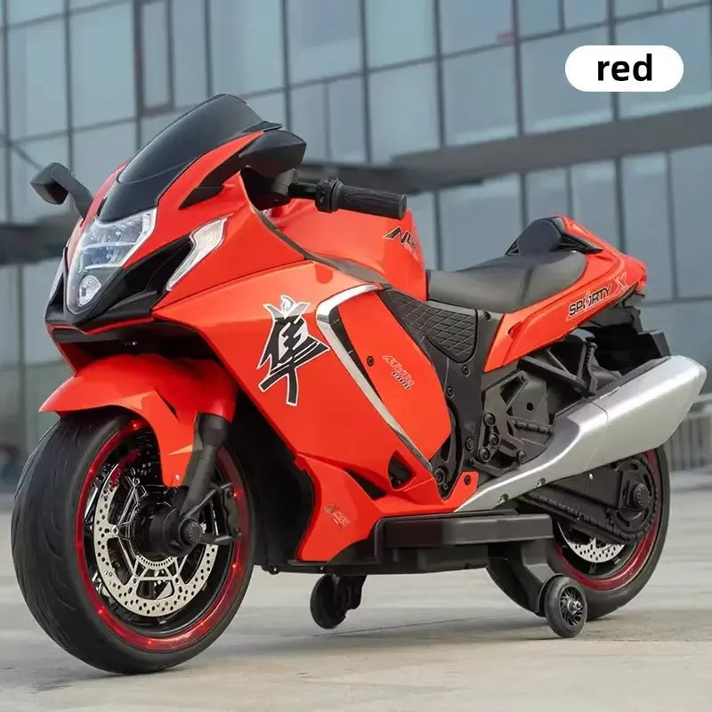 12V Kids Electric Ride-On Sport Motorcycle with Training Wheels | Superbike Toy with LED Lights & Music