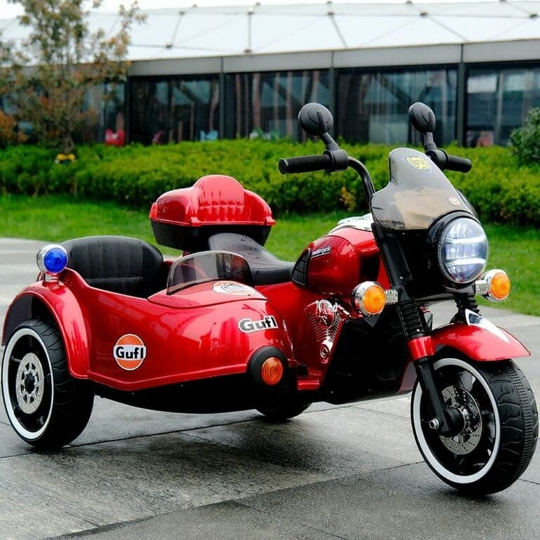High-End Kids Electric Motorcycle 3- Wheel Ride on with Sidecar - Red