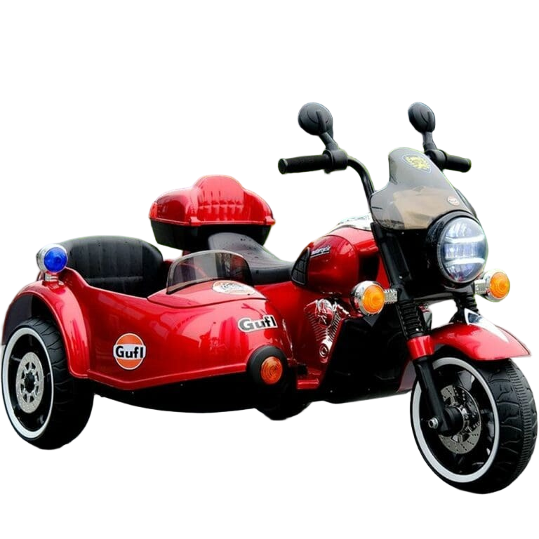 High-End Kids Electric Motorcycle 3- Wheel Ride on with Sidecar - Red