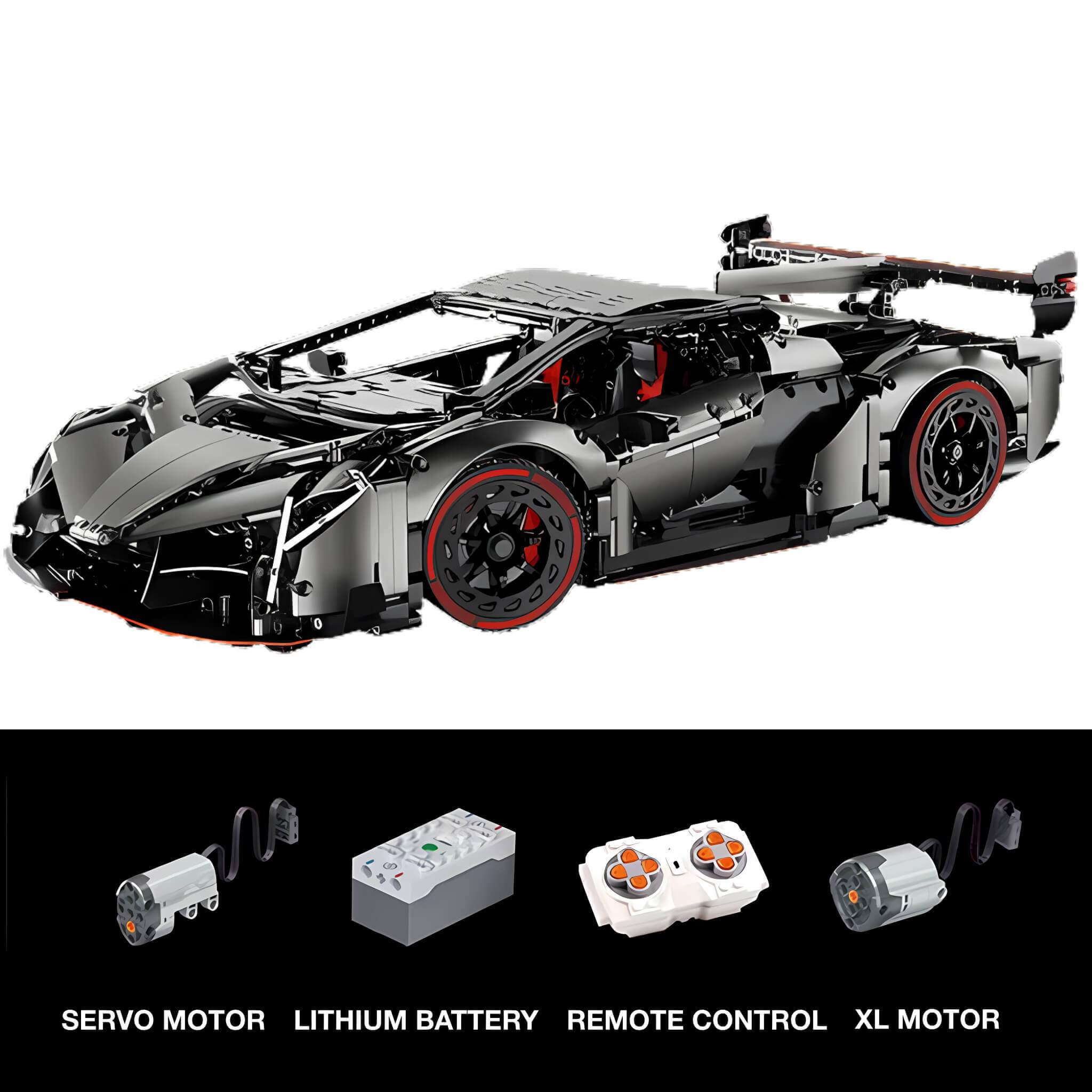 Toy car model with remote control and battery components