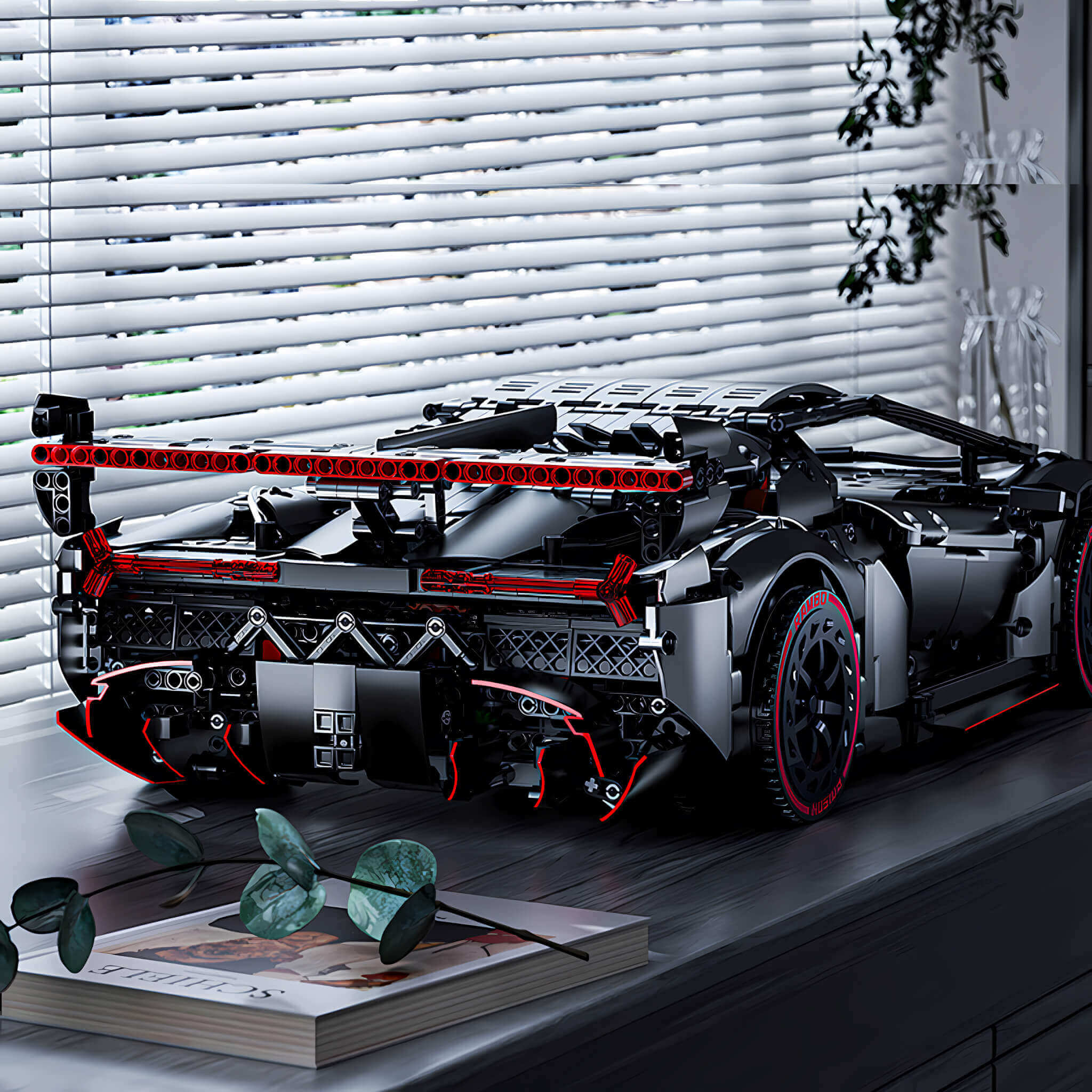 Model of a sports car made from interlocking bricks