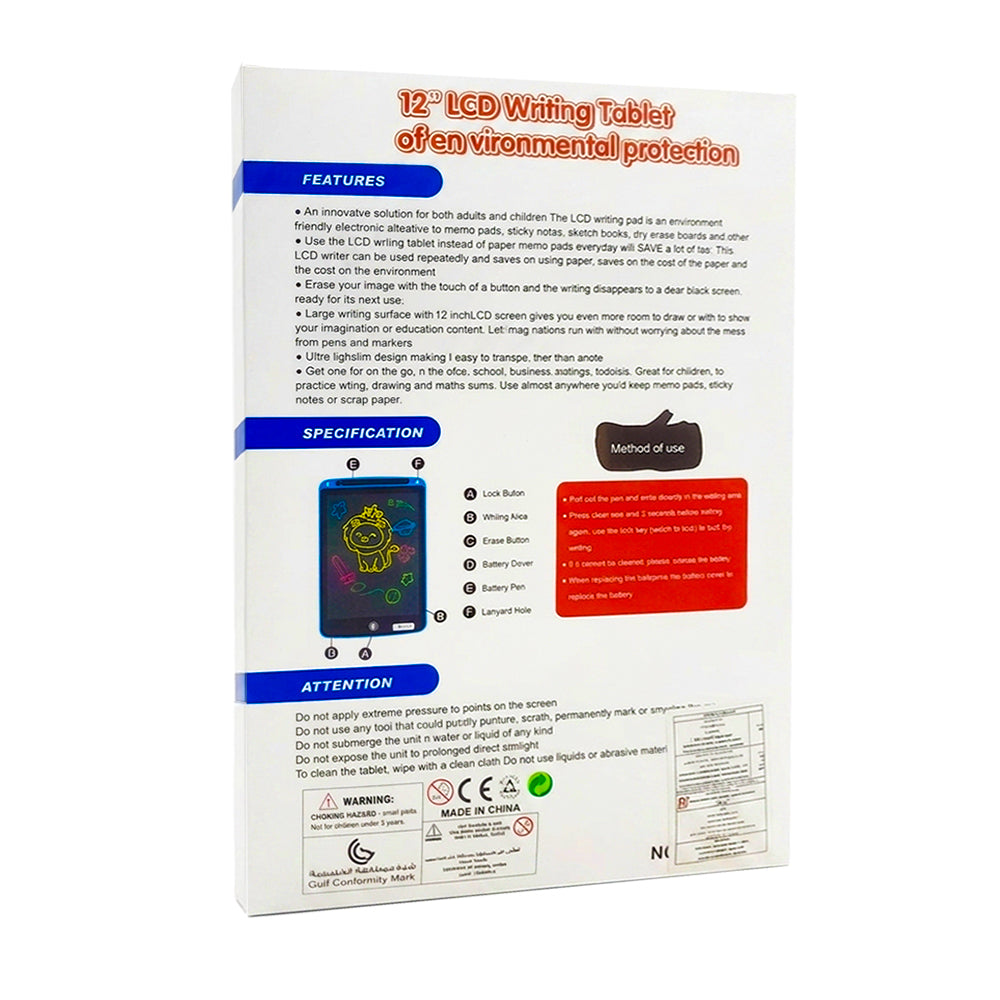 LCD PANEL Colorful Writing Tablet 12 Inch - Colors May Vary