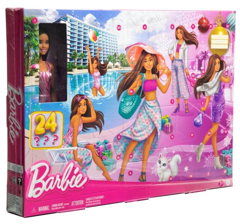 Barbie Doll and Fashion Advent Calendar, 24 Clothing and Accessory Surprises Like Swimsuit, Dress, Hat and Pet Kitten